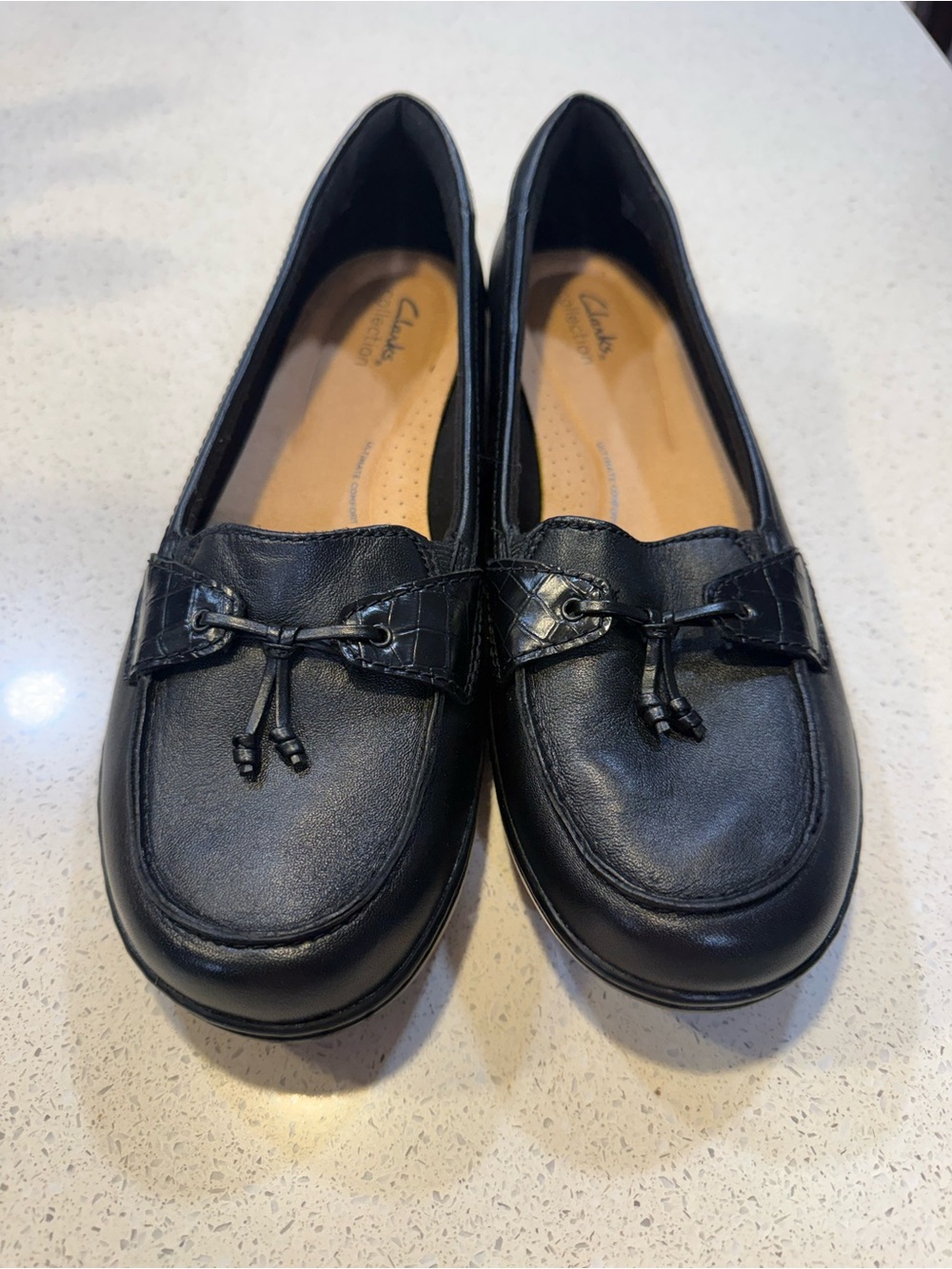 Clarks Black Leather Slip-On Loafers with Knot Detail